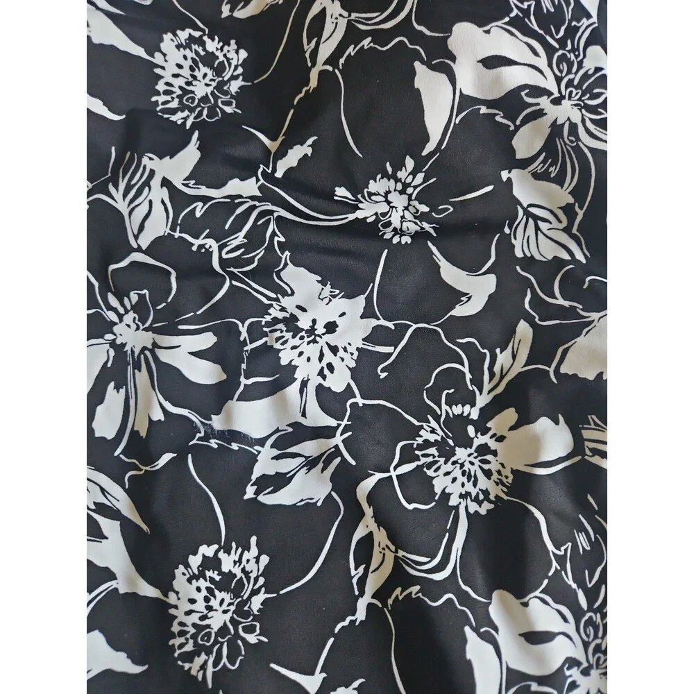 NWT Lands' End  One-Piece Floral Black & White Swimsuit Size 14 L